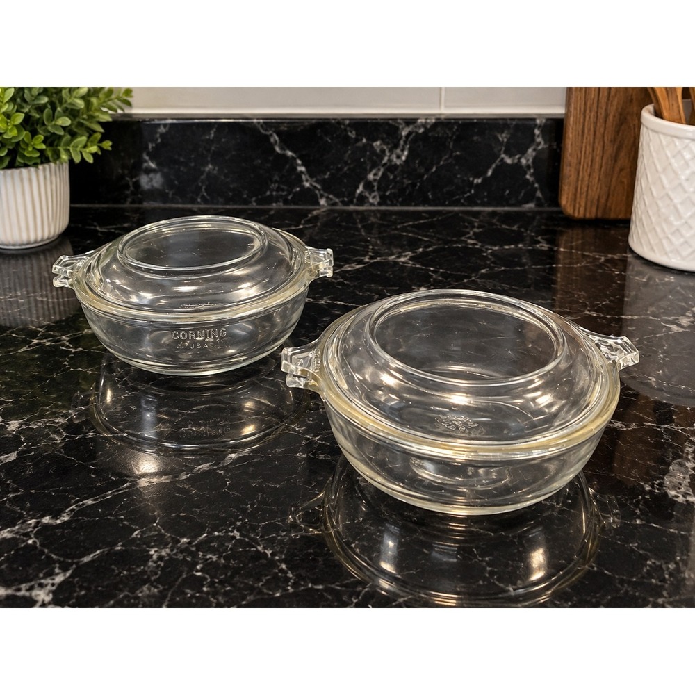 Pyrex #019 Clear 20oz Glass Casserole Dish w/ 681-C-22 Lid USA Lot Of 2